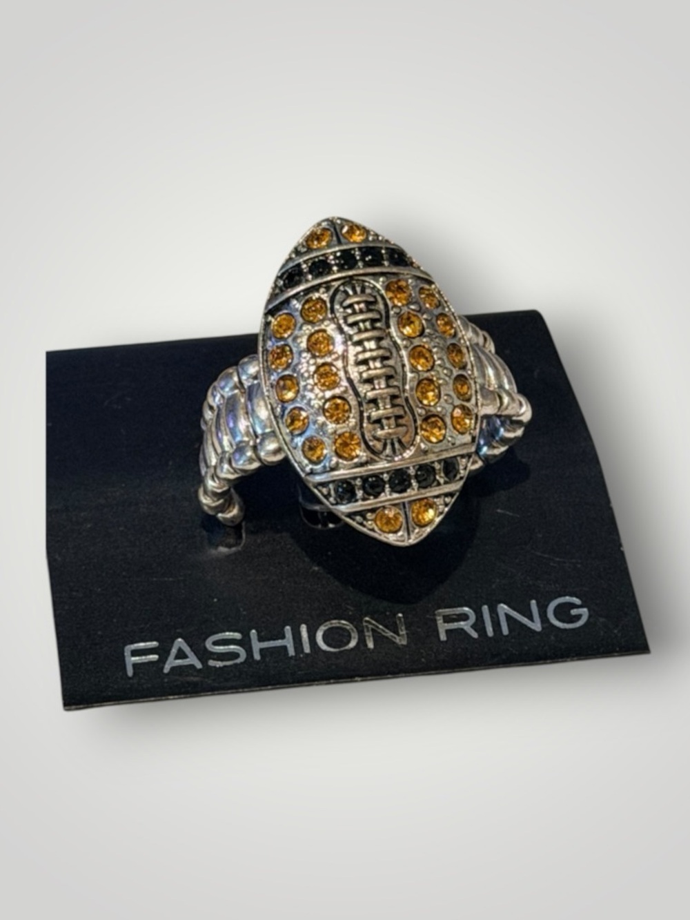 Fashion Ring Women's Silver Football Cocktail Ring with Amber Stones